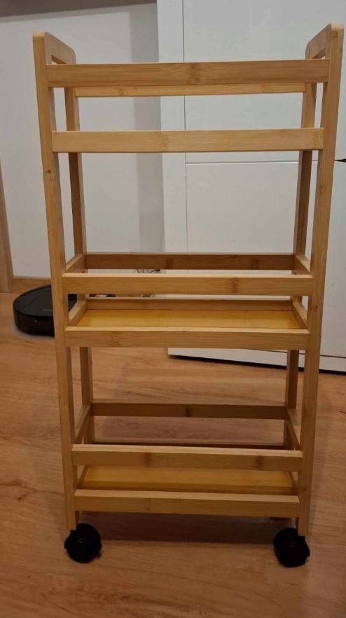 Półka łazienkowa kuchenna bambusowa 3 poziomowa na kółkach wąski regał