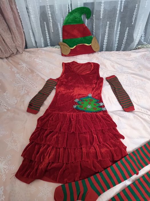 Świetny strój przebranie Mikołaj elf elfinka pomocnik  Mikołaja roz XS