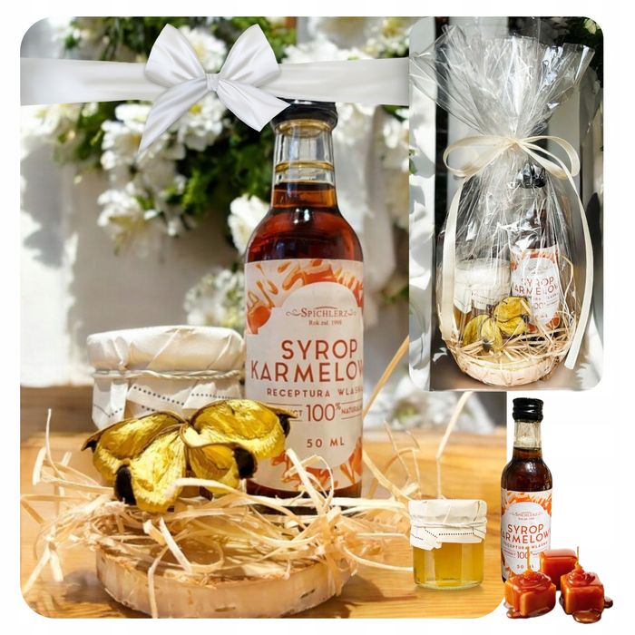 Koszyk na prezent kosze upominkowe z miodem i syropem słodki upominek