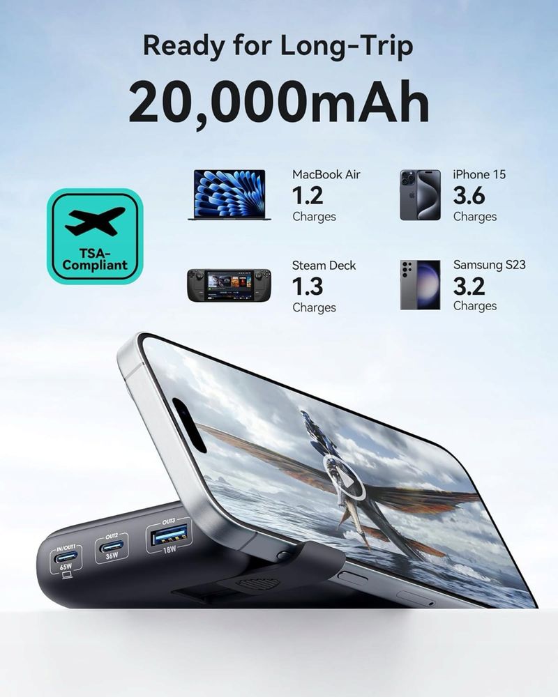 INIU Power Bank 20000mAh 65W USB C Do Laptopa i Telefonu