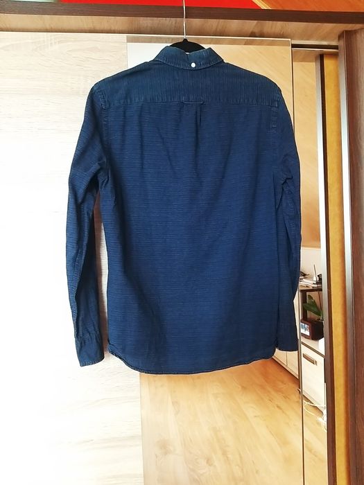 Granatowa koszula H&M vintage retro kropki S 36 casual basic biała hit