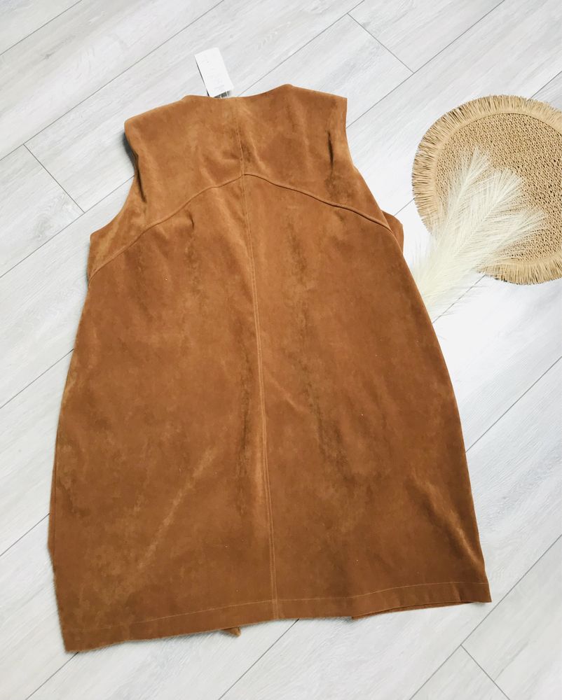 Długa kamizelka wiosenna bezrękawnik brązowy 3xl 4xl elegancki