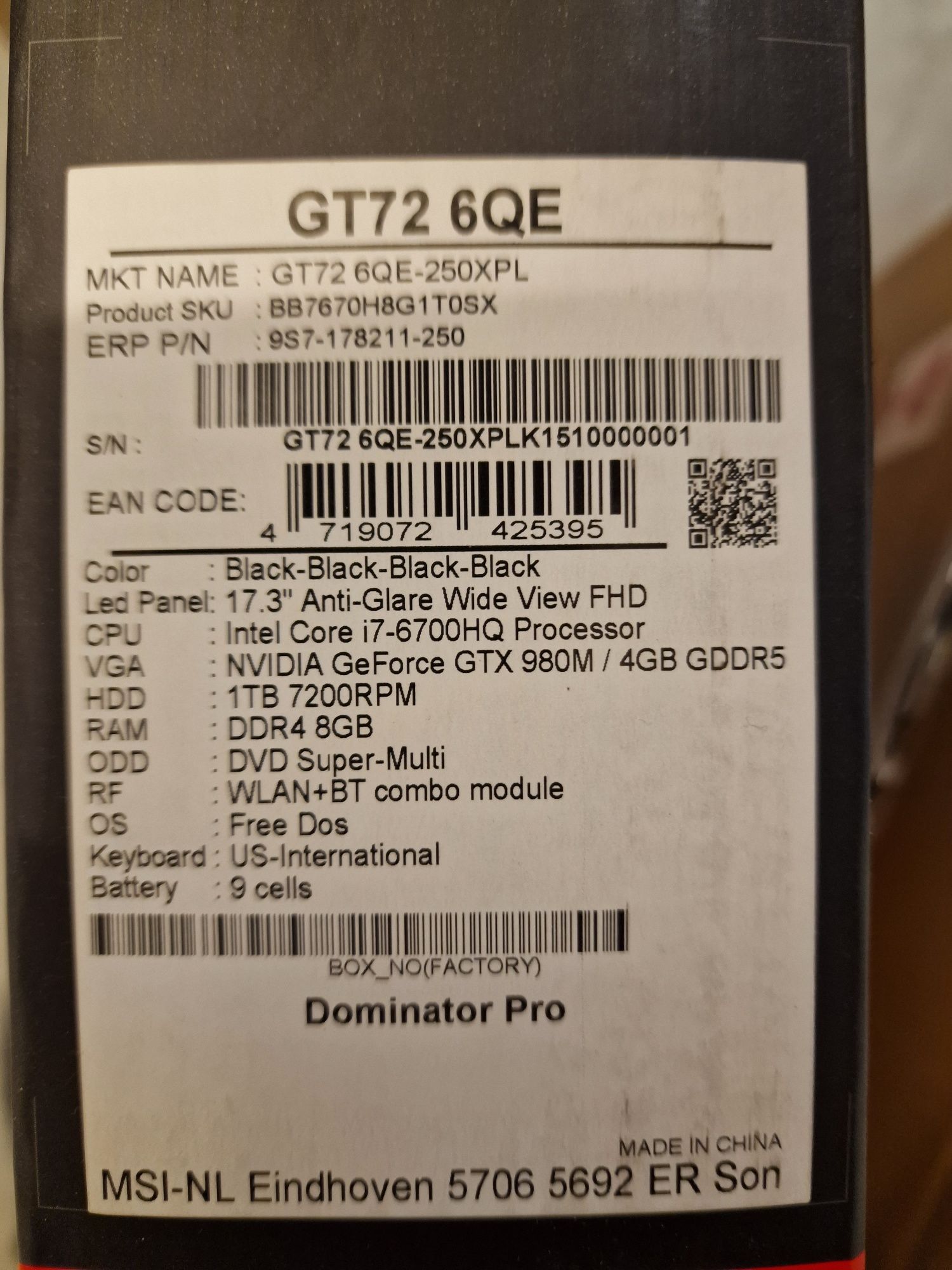 MSI GT72 6QE Dominator Pro G, VAT 23%