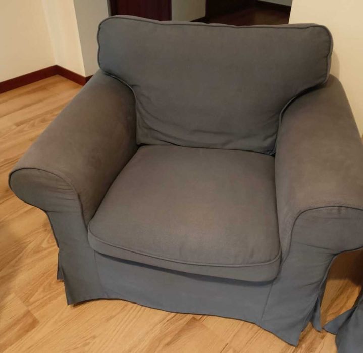 IKEA EKTORP zestaw: sofa, fotel, podnóżek, 2-letni, zadbany, -60%