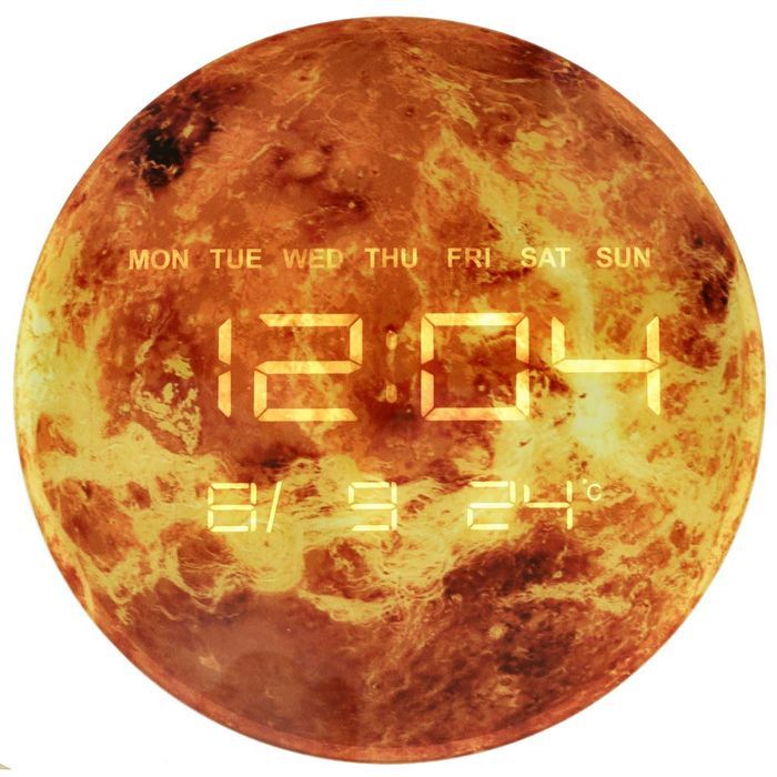 Zegar Ścienny Planeta Mars Z Wyświetlaczem Led 32 Cm Pomarańczowy