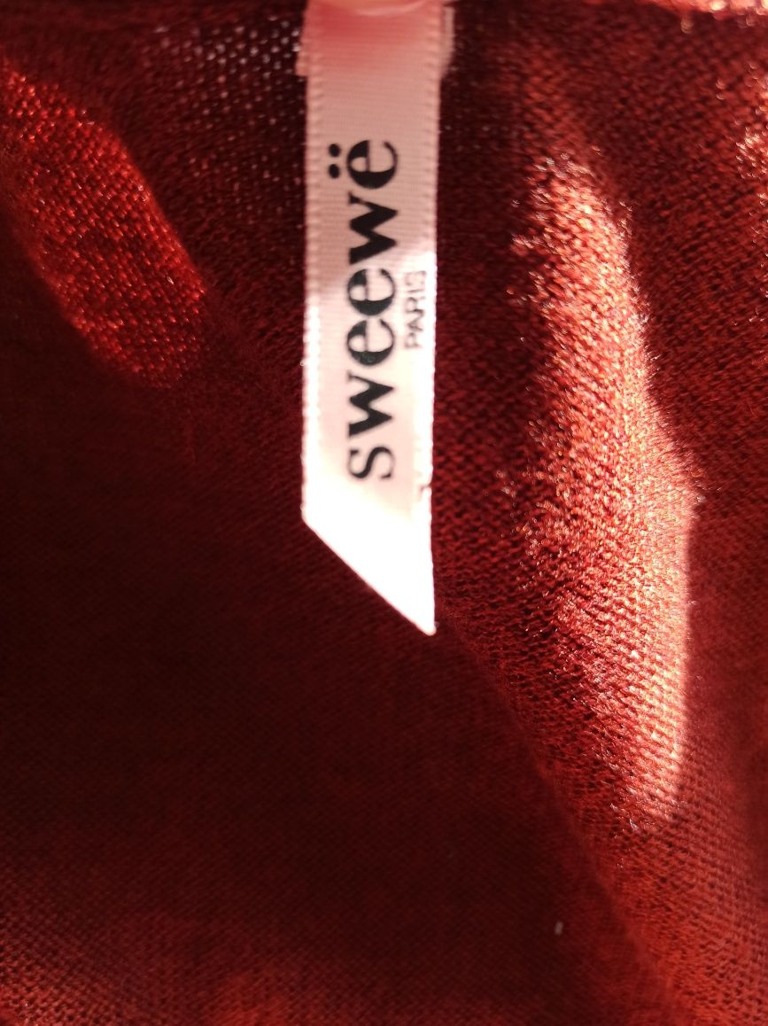 Długa narzutka sweter Sweewe Paris M rudo-brązowy