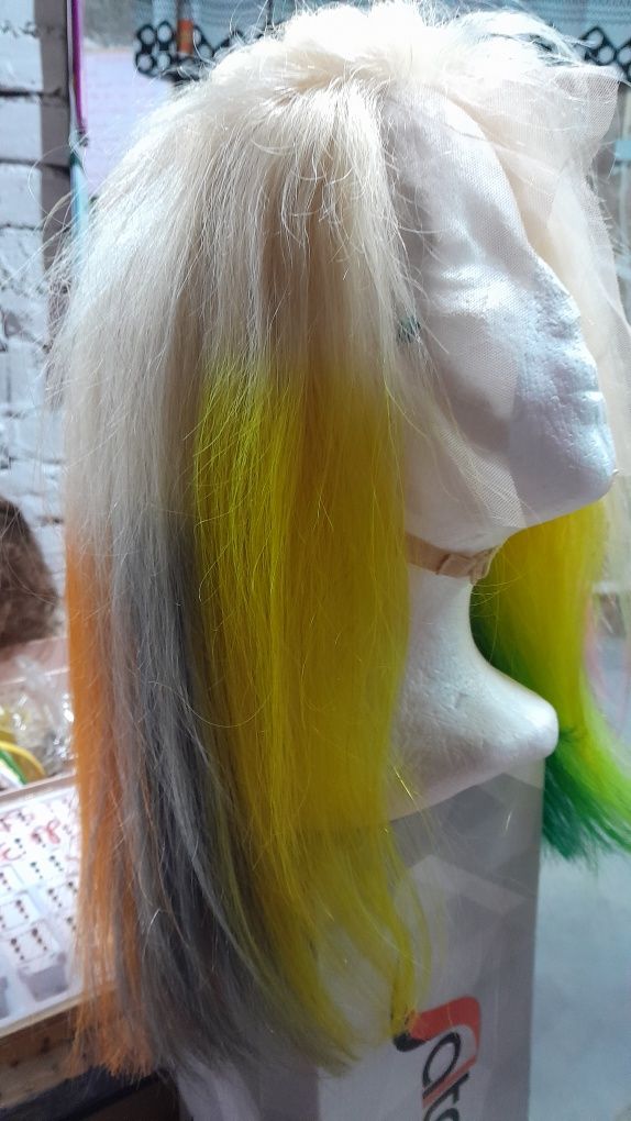 Peruca de cabelo humano multicolor