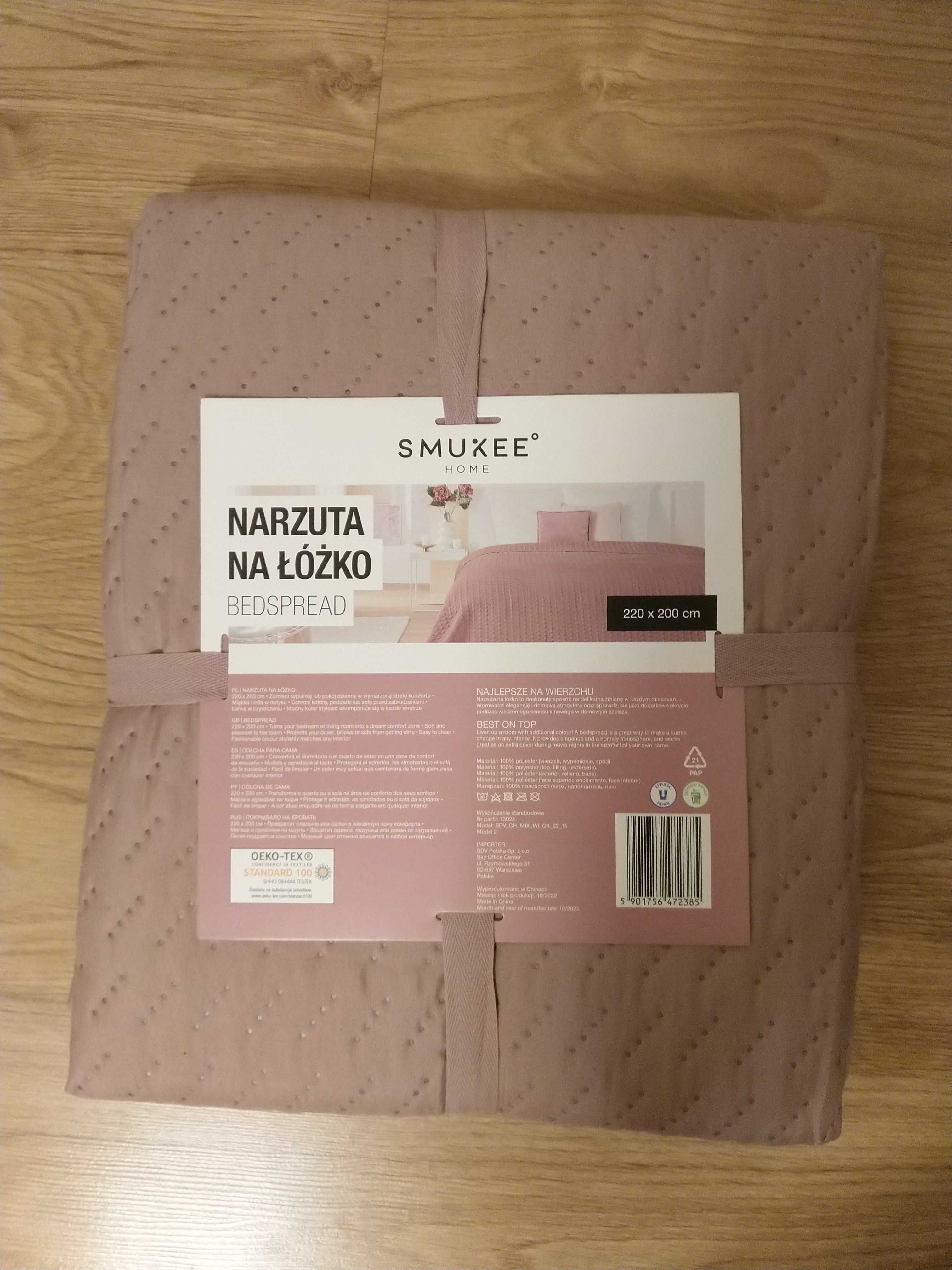 NOWA Narzuta Na Łóżko Kapa 200 x 220 Kolor - pudrowy róż SMUKEE