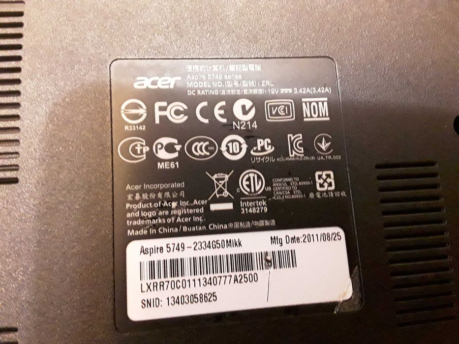 Ноутбук notebook acer Aspire 5749