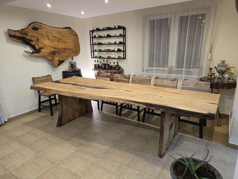 Stół drewniany z naturalna krawędzią nogi drewniane 320x120 dębowy