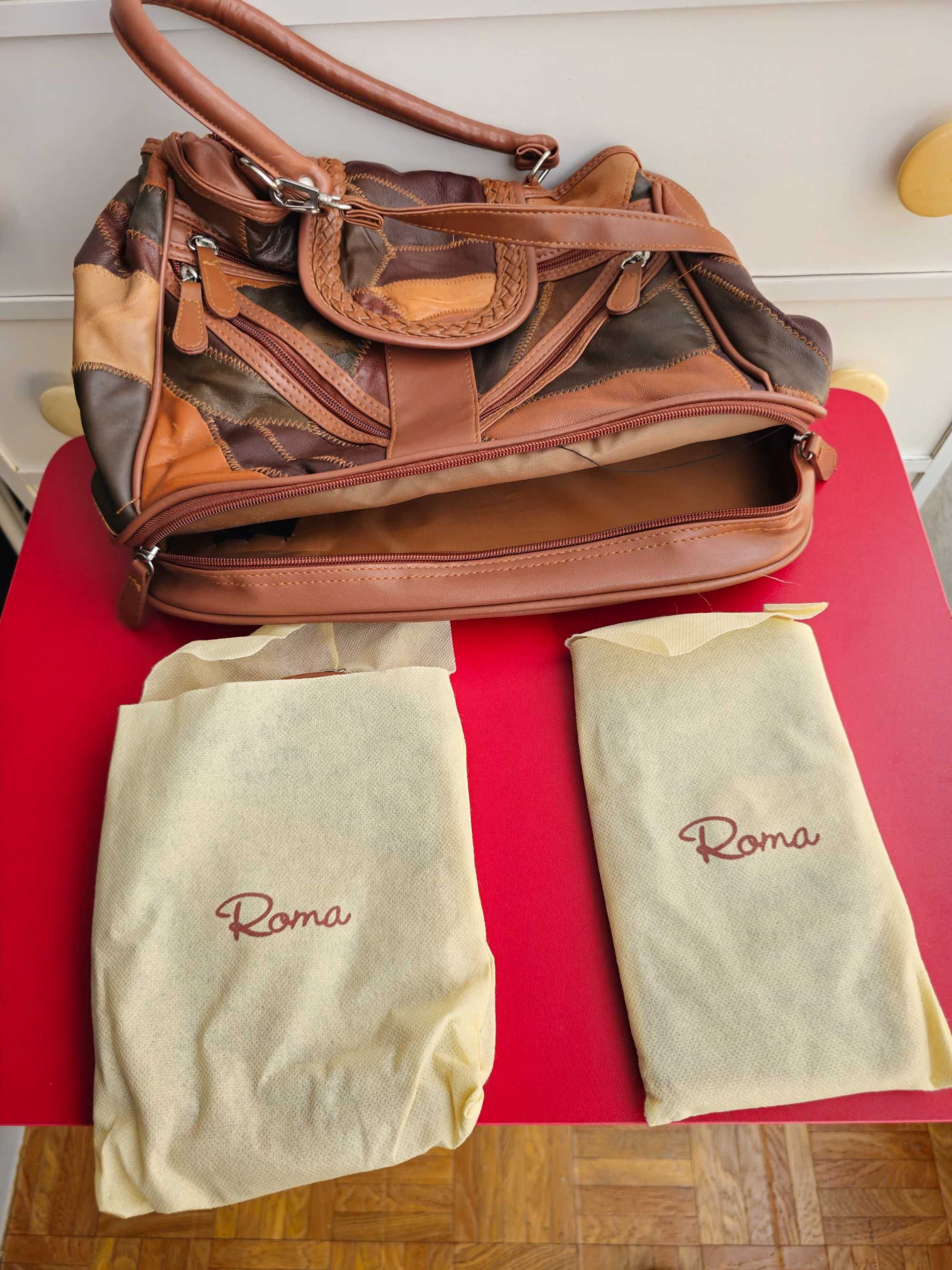 Mala de mão, com carteira e bolsas, em pele - marca Roma