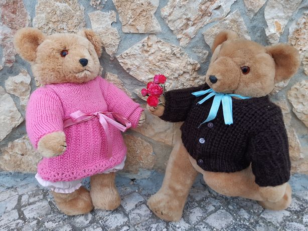 2 raros Teddy Bear Shanghai Doll Factory Pure Wool década de 60