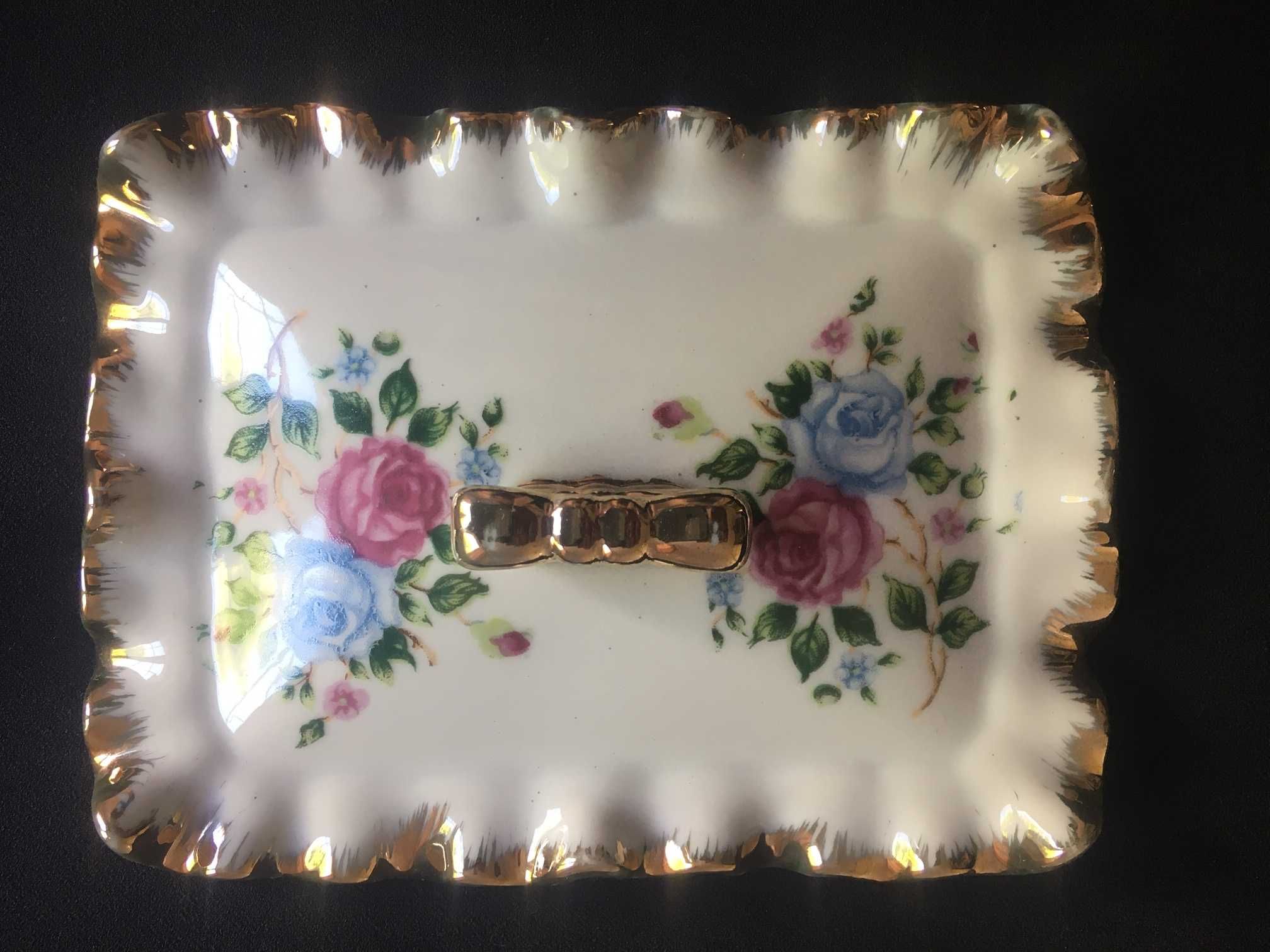 Stara pokrywka szkatułka porcelana PRL róża
