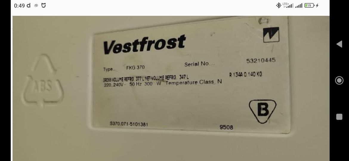 Szafa chłodnicza  VestFrost