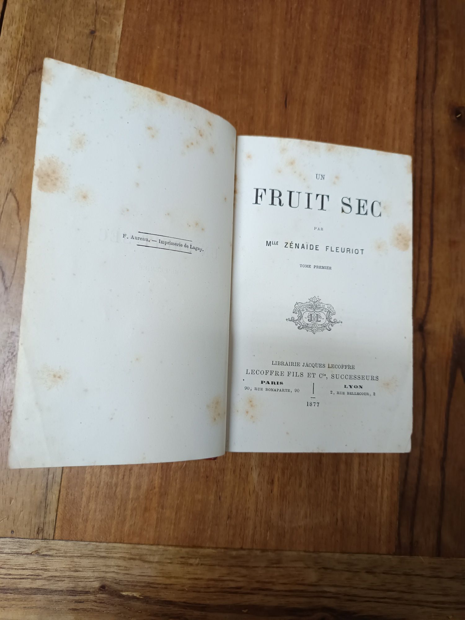 Livro raro, de Z.Fleuriot" Um Fruit Sec" 1877
