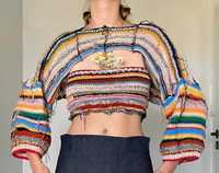 Sweter vintage punk hippie w paski handmade S