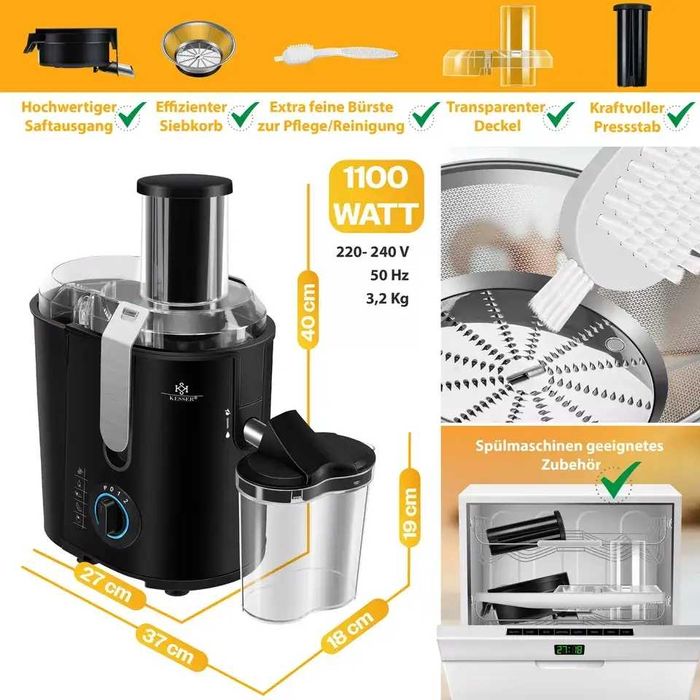 Соковижималка: Великий жолоб, 1050 Вт, легко чистити