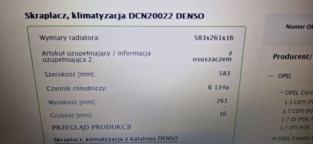 Chłodnica klimatyzacji DENSO Corsa C 1.3 1.7 cdti Nowa