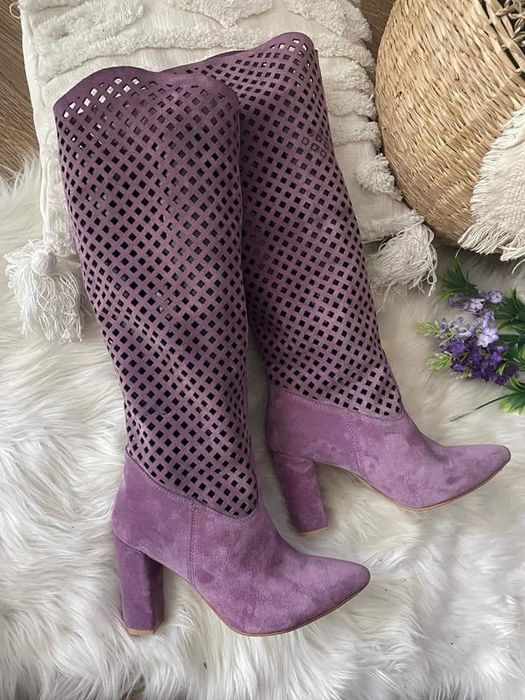 Eleganckie kozaki ażurowe wiosenno letnie skóra naturalna