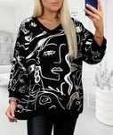 MEGI dresowa luźna bluza ZŁOTE wzory r.XL CZARNA dżety TWARZE