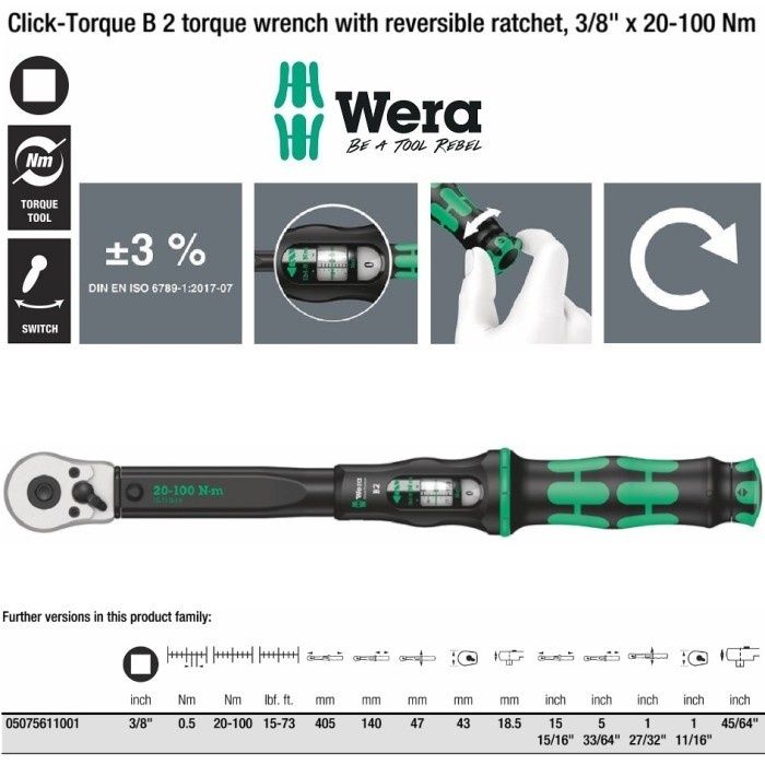 Топовий динамометричний ключ Wera Click-Torque B 2 квадрат 3/8