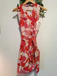 Mohito / Biała czerwona różowa sukienka vneck kopertowa wzór / S 36