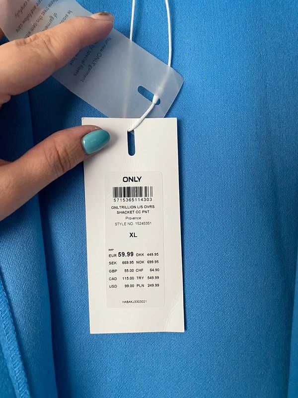 Niebieski koszulowy płaszcz Only XL