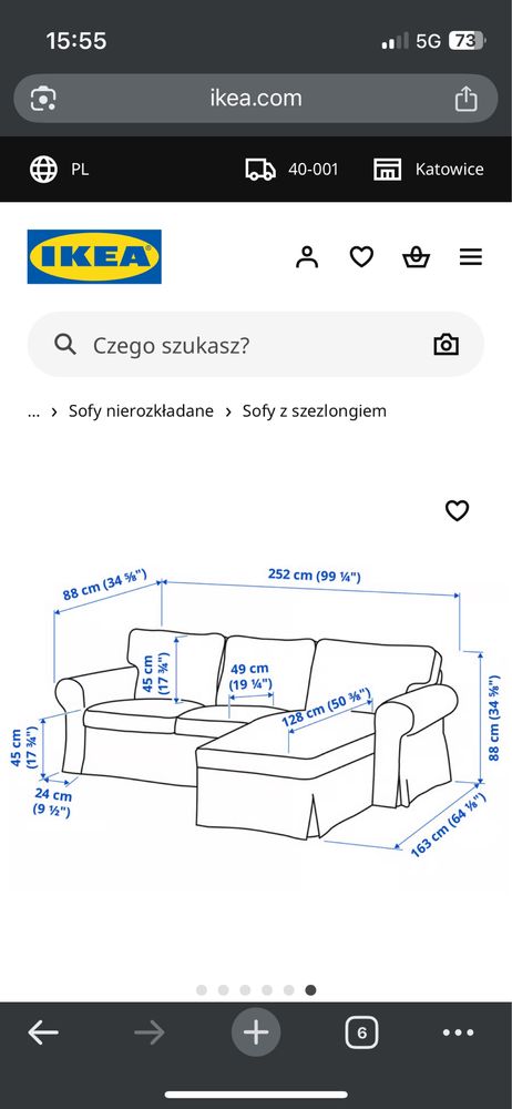 Sofa 3-osobowa narożnik EKTORP Ikea