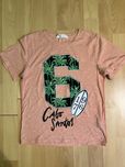 T-shirt koszulka pomarańczowa łososiowa nadruk 6 w palmy H&M 134/140