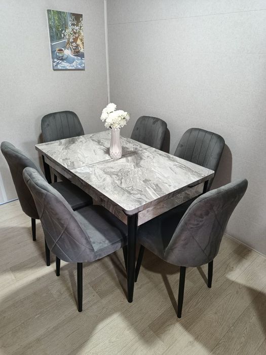 Стол обеденный кухонный раскладной со стульями. Стекло