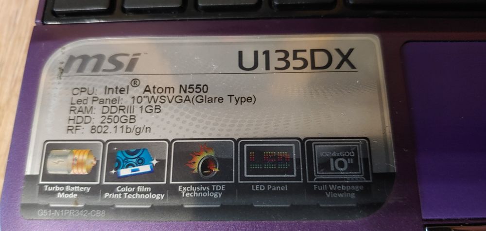 Нетбук MSI U135DX ddr3-2ГБ, ссд-128ГБ