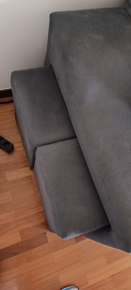 Sofá chaise longue com baú e 2 poufs 2 almofadas