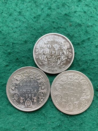 Серебряные монеты Британская Индия 1 рупия 1840,1862,1885