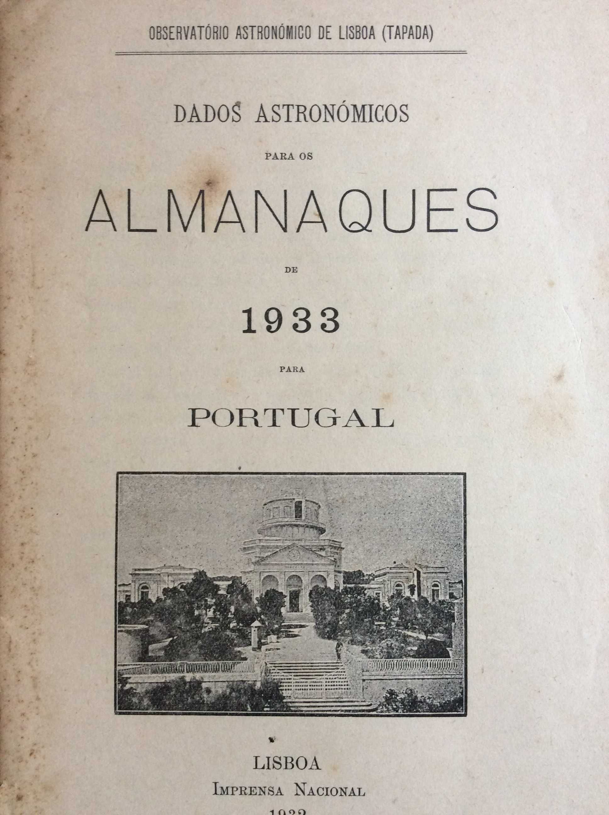 Dados astronómicos para os almanaq. de 1933 para Portugal. Ver índice
