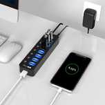 Aktywny HUB USB 3.0 zasilacz, 7 portów  plus 1 inteligentny ładowania