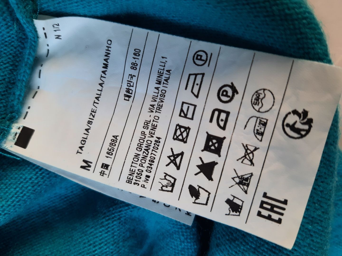 Benetton Nowy sweter turkus z kaszmirem M