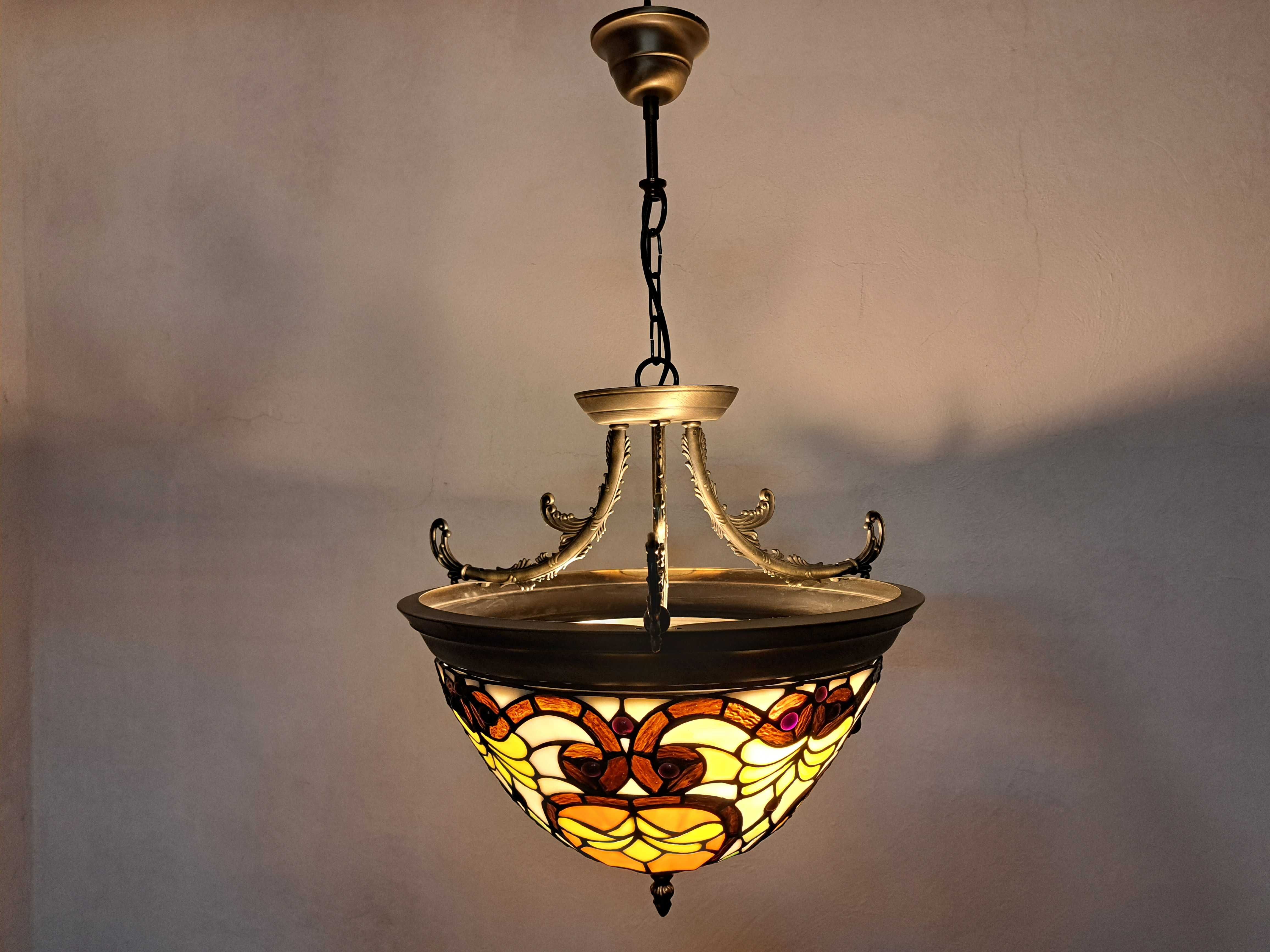 Lampa witrażowa kuchenna żyrandol do jadalni pomarańczowe szkło