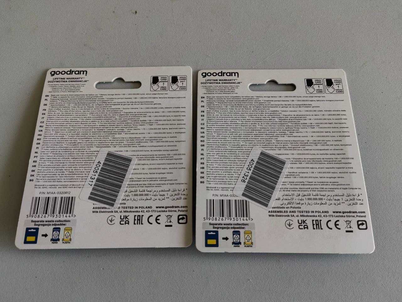 2 x Karta pamięci microSD GOODRAM 32GB MICRO CARD UHS z adapterem nowe