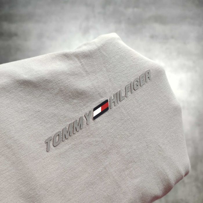 MĘSKA Koszulka Bawełna Szara PREMIUM Logo Elegancka Tommy Hilfiger