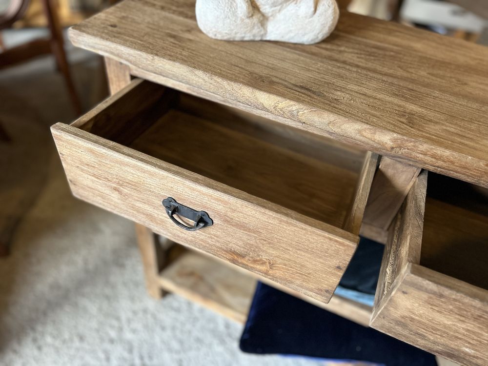 drewniana konsola TEAK lite drewno rustykalna szafka FARMHOUSE boho