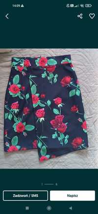 Elegancka spódnica granatowa w czerwone róże, S/M