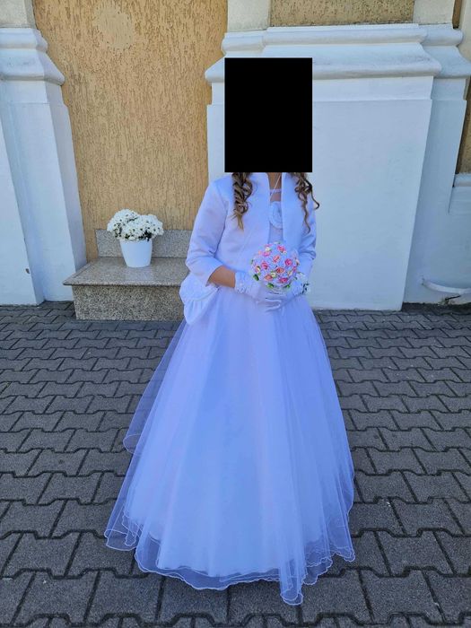 Sukienka komunijna r. 134 – elegancka, z pełnym kompletem dodatków!