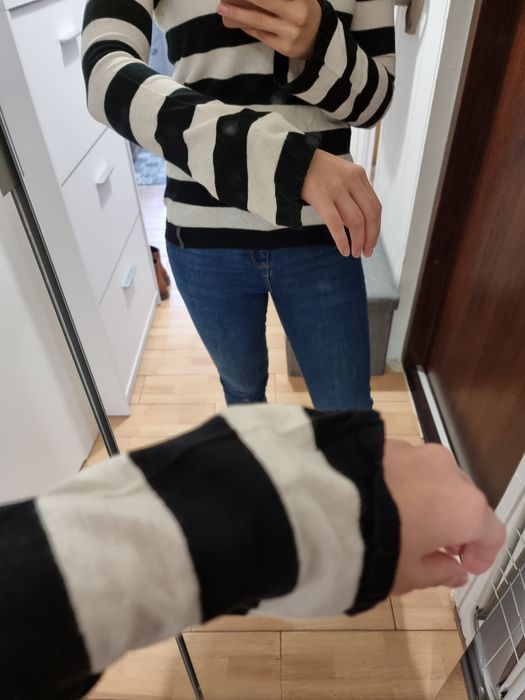 Cienki sweter bluzka lniana 55% len 45% bawełna w paski biały czarny