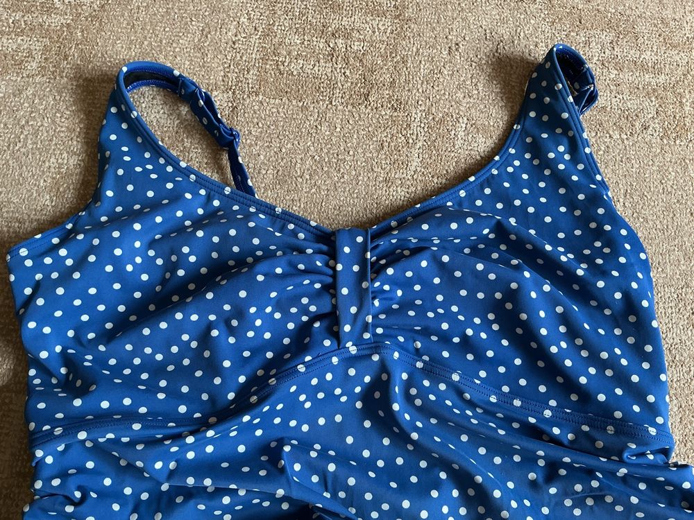 Женский цельный купальник, большой размер, 22, 2XL. Синий в горошек.