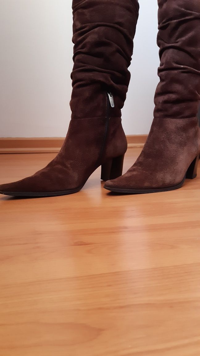 Botas Mulher Cano Alto Camurça 37 - Castanho