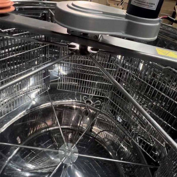 Медогонка полуавтоматическая нерж 6 рамок, с ременным эл.приводом 12В.