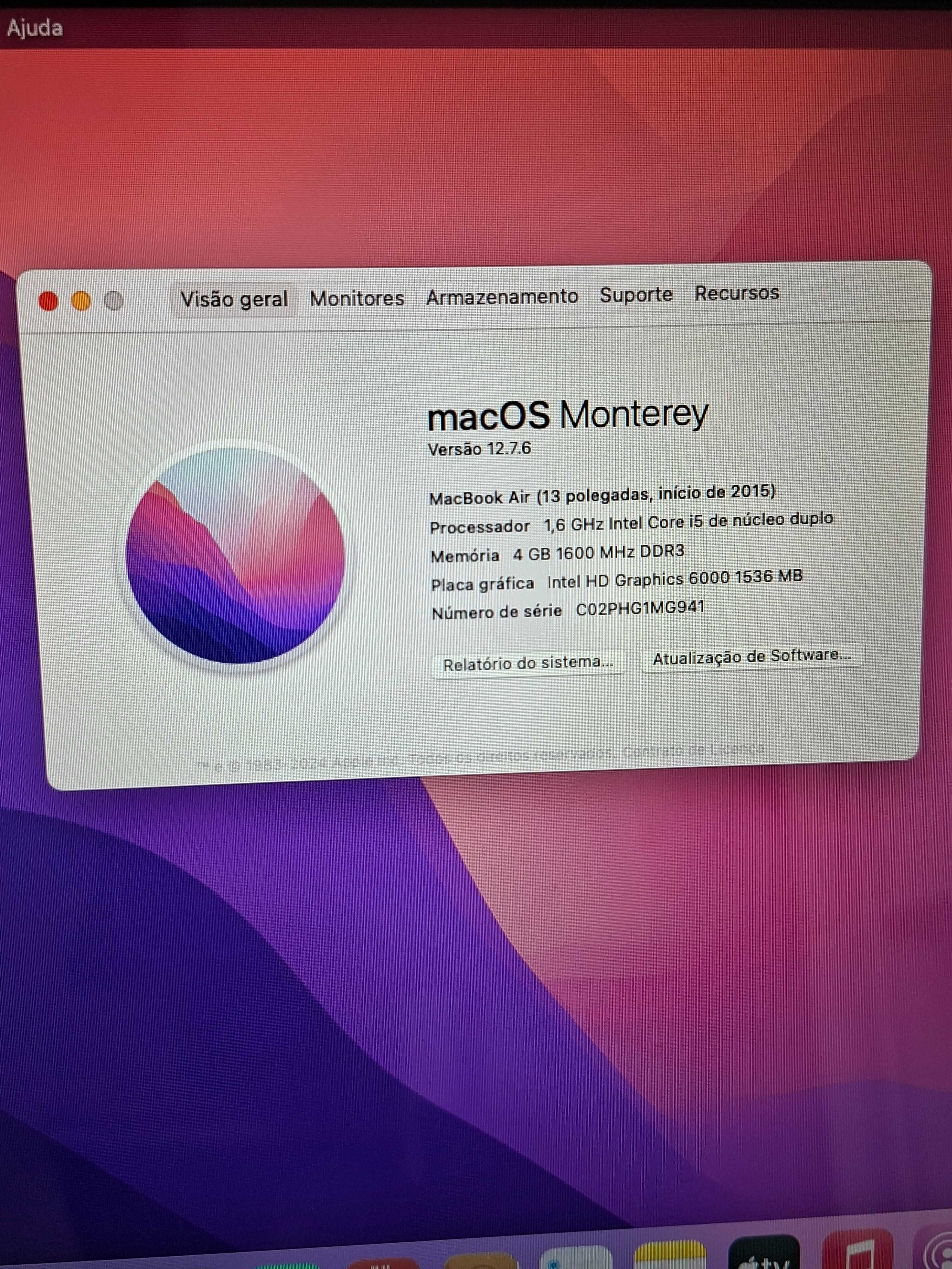 MacBook Air ano 2015, 13.3'', i5 |MacOS 12 Monterey | 128GB SSD | NOVO