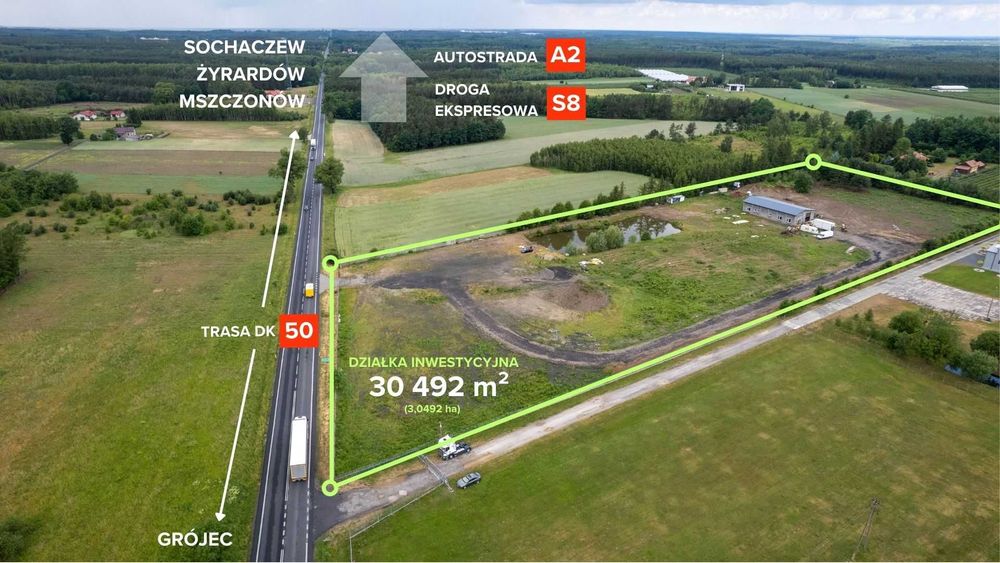 Działka inwestycyjna 3ha pod magazyny i logistykę przy A2 / S8 / DK50