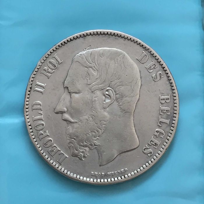 Bélgica 5 Francos 1870 LEOPOLD II ROI DES BELGES - prata
