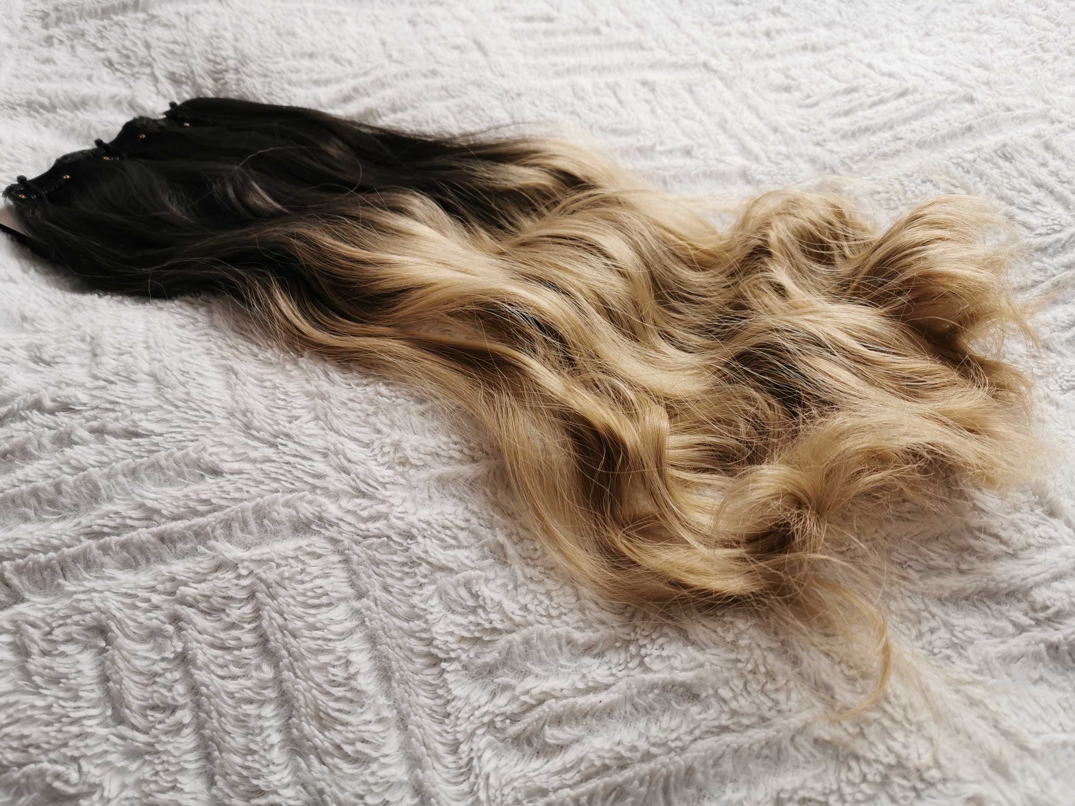 Doczepiane włosy clip in 65 cm ombre brąz blond